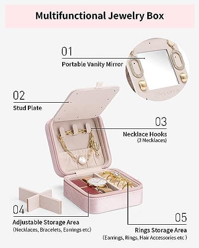 Vlando Birthday Gifts for Women Friendship, Personalized Initial Jewelry Box, Friendship Gifts for Women Friends, Travel Essentials Small Jewelry Box, Travel Box for Girls - Letter J, Pink