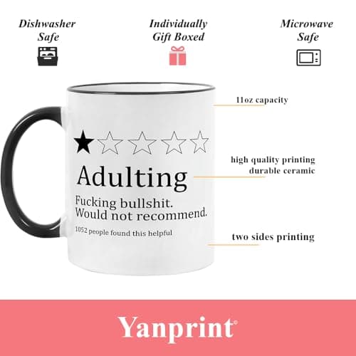 Funny Gifts for Age Ceremony, Hilarious Being an Adult Would Not Recommend Coffee Mug,Birthday Christmas Gifts for 18 Years Old Grown-Up Tea Cup 11 OZ B0DNJHSK26