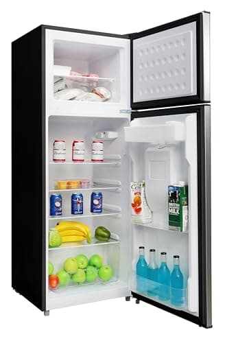 Frigidaire Platinum Fridge Freezer Combo, 7.5 cu. ft. Capacity Apartment Size Fridge with Freezer, Built-in Water Dispenser, Quicksilver