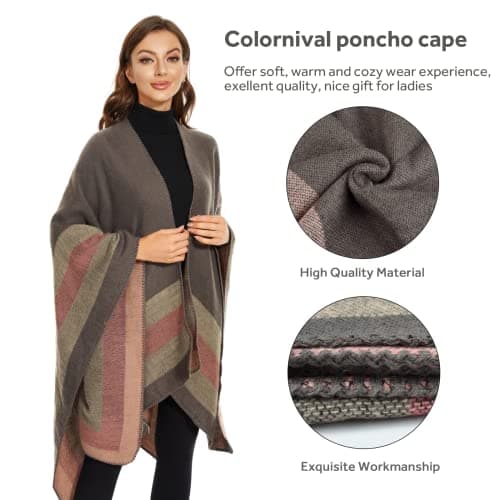 Shawl Wraps for Women, Elegant Knitted Cape Open Front Poncho Scarf Blanket Cardigan Coat for Spring, Autumn, and Winter B0B7B2BH9P