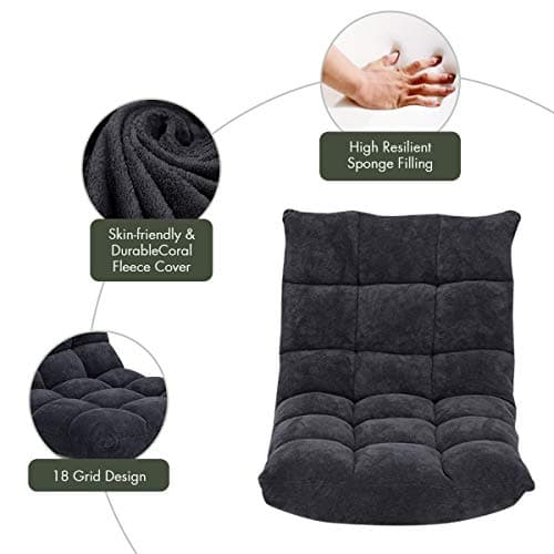 S AFSTAR Cushioned Floor Chair, 14-Position Adjustable Padded Lazy Recliner with Comfortable Back Support and Skin-Friendly Cover, Great for Reading, Playing Game, Meditating (Mysterious Black)