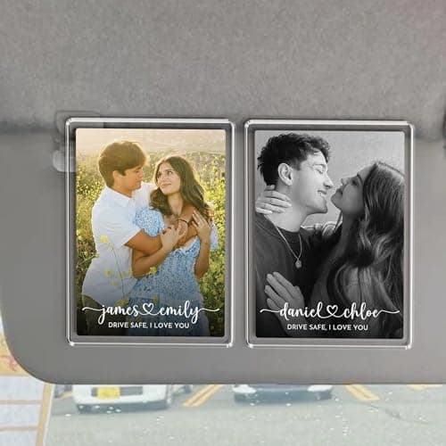 Custom acrylic clip with your photo and message, an anniversary, Valentine's Day or Christmas gift for couples and loved ones Personalized Car Visor Photo Clip, Drive Safe Picture Holder B0GGHG2KHN