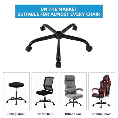 28 Inch Heavy Duty Office Chair Base with 5 Casters, Reinforced Metal Chair Feet, Universal Gas Cylinder Fit, for Swivel/Computer/Criss Cross Chairs