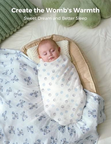 Breathable & Skin-Friendly 2-Layer Gauze Receiving Blankets, Swaddle Blanket for Baby Shower Gifts & Baby Registry Essentials Momcozy Muslin Swaddle Blankets, 3-Pack, Large 47"x47" Cuddle Buddies B0DRD4T9VZ