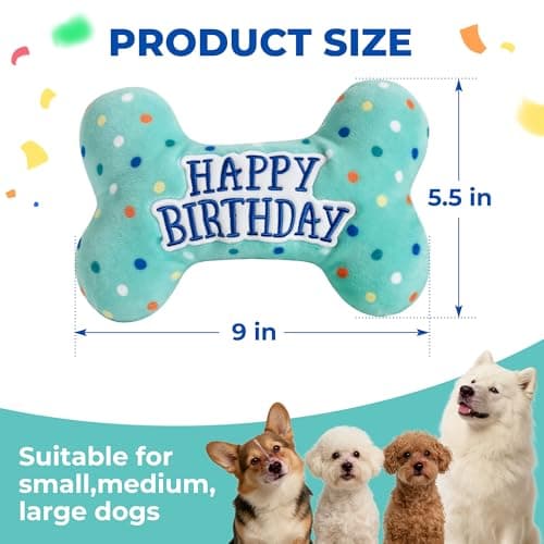 PrimePets Dog Birthday Toys, Plush Dog Squeaky Toys, Stuffed Puppy Chew Toy for Small Medium Large Dogs, Bone Pet Toy B09C5RZ8DT
