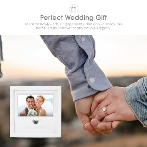 Pearhead Heart Thumbprint Photo Frame and Ink Kit, Wedding Keepsake Registry or Reception Idea, Clean-Touch Pad Included, Bridal Shower Gift, Wall Mount or Tabletop Display, 4x6 Photo, White