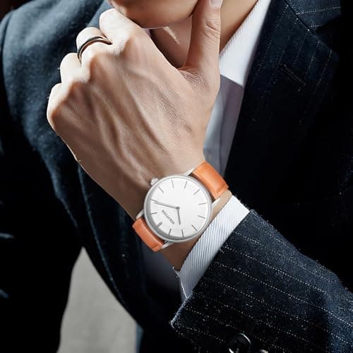 HOLSTOUR Watches for Mens Minimalist Fashion Business Wrist Watch Analog with Leather Strap