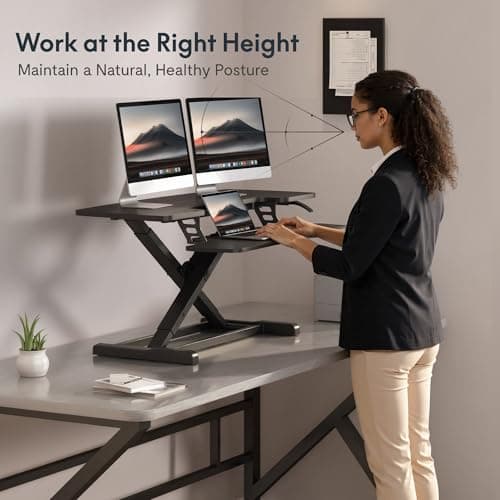 FLEXISPOT Standing Desk Converter 42" Extra Large Desk Riser, Spacious Desktop Riser Sit Stand Computer Workstation with Wide Keyboard Tray, Ergonomic Height Adjustable Stand Up Desk Converter, Black