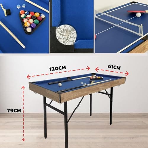 6 in 1 Multi Game Table Folding Pool Table, Billiard, Hockey, Table Tennis, Bowling, Shuffle Board and Tic Tac Toe with All Accessories