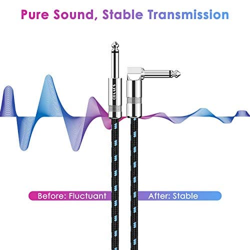Sovvid 10FT Instrument Cable - Electric Guitar & Bass Cable with Right Angle 1/4 Inch Connector - Black & Bluetest
