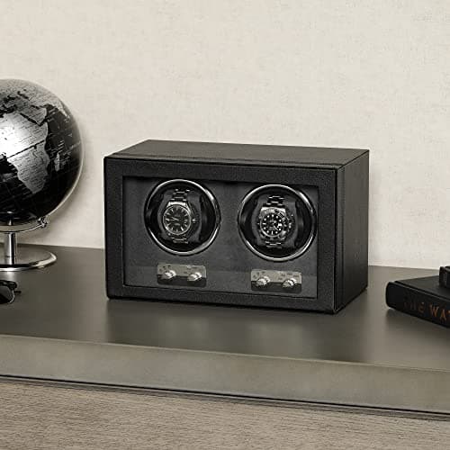 ROTHWELL ROTHWELL Double Watch Winder for Automatic Watches with Quiet Motor with Multiple Speeds and Rotation Settings (Black/Grey)
