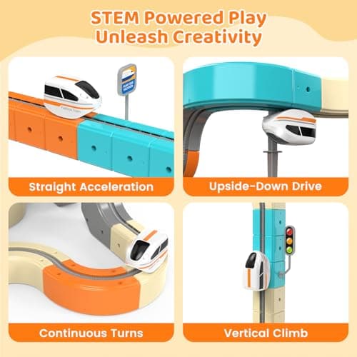 Electric Train Set 3D Flexible Race Track for Kids 3 4 5 6 7 8 Years Old, 124 Pcs Gravity-Defying Rail Building Toys with Motorized Car, STEM Learning Toy Gift for Toddlers Birthday