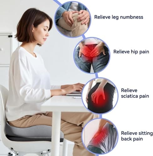 Seat Cushions for Office Chairs Wheelchair Cushion for Long Sitting Back Pain,Memory Foam Seat Car Computer Desk Chair Cushion,Coccyx Cushion for Tailbone Pain Relief Cushion Office Chair Black