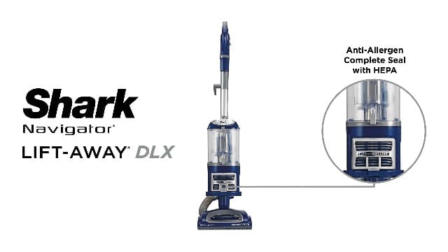 Shark Upright Vacuum, Navigator Lift-Away Deluxe with Large Dust Cup Capacity, HEPA Filter, Swivel Steering, Upholstery Tool & Crevice Tool, Blue, NV360