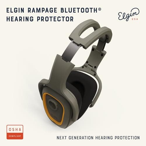 Elgin Rampage Bluetooth Hearing Protection Headphones, OSHA Compliant, 25 dB NRR, Noise Isolating Microphone, 40+ Hour Battery, IP65 Rated, Ideal for Construction, Landscaping, Industrial Use