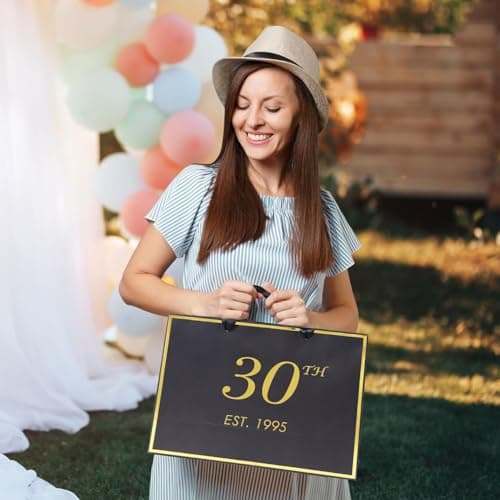 momoake 50th Birthday Gift Bag with Card and Tissue Paper for Men Women Him, 1975 50 Year Old 13" Elegant Black Gold Anniversary Keepsake Party Present Shopping Paper Bags for Gifts Wrapping