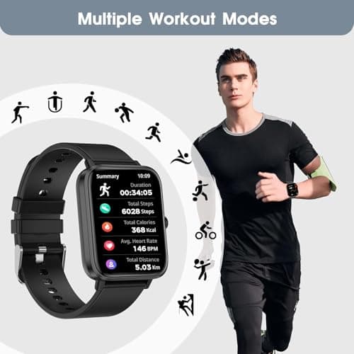 Smart Watch (Answer/Make Call): 1.85" Waterproof Fitness Trackers with 24-Hours Blood Pressure Heart Rate SpO2 Sleep Monitor Watches for Men Women, iPhone Android Compatible (Stone Black)