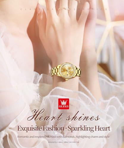 OLEVS Womens Diamond Watches Automatic Mechanical Gold Luxury Dress Ladies Self Winding Original Stainless Steel Wrist Watch