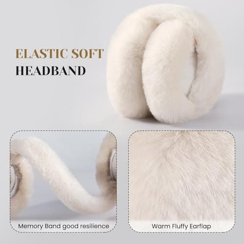 Premillow Ear muffs for Women Winter, Faux Fur Earmuffs, Cute Foldable Fluffy Ear Warmers, Soft Warm Ears Covers for Women