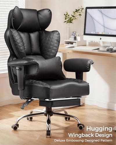 COMHOMA Big and Tall Office Chair Heavy Duty Gaming Chair with Deluxe Embossing Leather High Back Wider Ergonomic Computer Chair with Foot Rest 150°Reclining Pocket Spring Lumbar Support