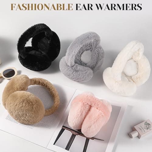 Premillow Ear muffs for Women Winter, Faux Fur Earmuffs, Cute Foldable Fluffy Ear Warmers, Soft Warm Ears Covers for Women