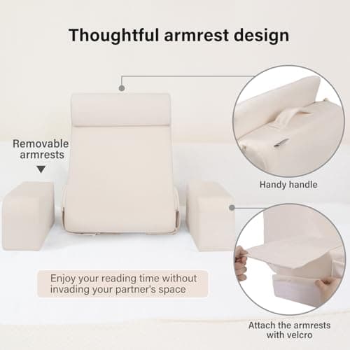 ENITYA 19" Back Pillow for Bed Sitting up, Big Pockets and Washable Removable Cover, Reading Chair for Watching TV/Reading/Gaming/Resting in Bed, Couch or Floor, Medium(Ivory)