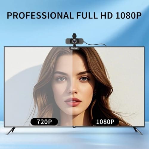 Vuexar Full HD 1080P Webcam with Microphone, Noise-Canceling, Privacy Cover, Wide-Angle Lens, Auto Light Correction, Plug & Play USB Web Camera for Laptop, Desktop, PC, Mac, Zoom, Skype – Pro Series