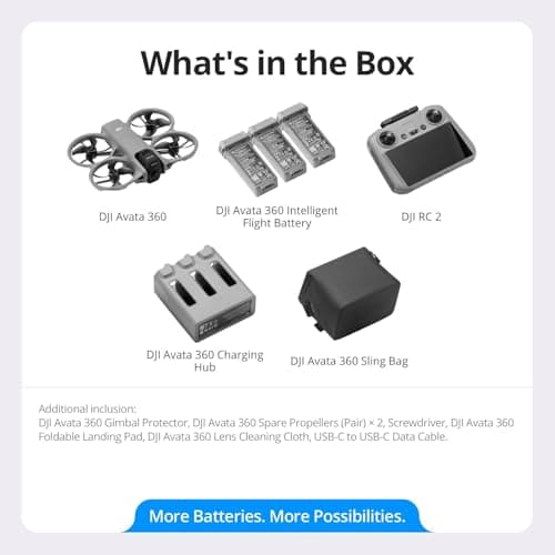 DJI Avata 360 Fly More Combo (RC 2), 360° Drone With 1-Inch 8K 360° Imaging for FPV & Aerial Filming, 360° Camera Drone With Propeller Guard. Includes RC 2 for Precise Control and Three Batteries, 1 year NYC Care Plan and more