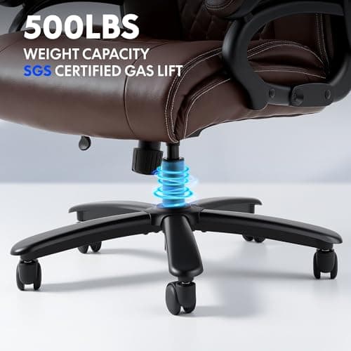 FLEXISPOT 500lbs Big and Tall Office Chair for Heavy People, Heavy Duty Computer Chair with Stable Arms Adjustable Lumbar Support Metal Base, Desk Chairs for Home Office Gaming Working, Leather, Brown