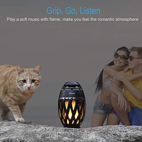 DiKaou LED Flame Outdoor Table Lamp Torch Table Lamp with Blutooth Speaker, Rechargeable Ambience Lantern with Flickers Warm Light for Patio/Porch/Home Decor, Best Gift for Men Women Teens Kids B07QQNST7B