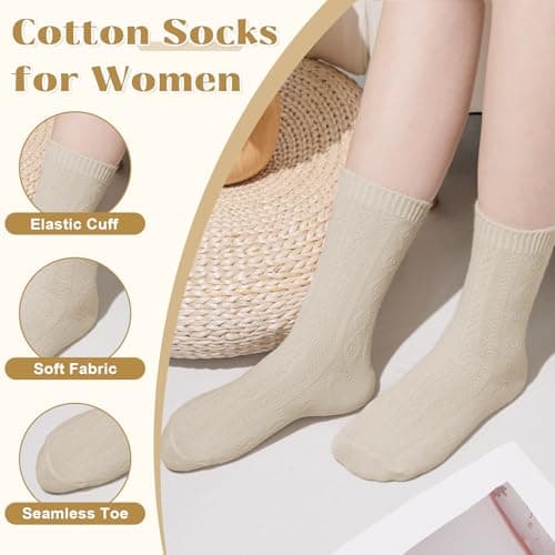 Athletic, Breathable, Warm, Soft, Comfortable, Calf, Gifts, Casual, Size 5-9, Fall Justay Crew Socks for Women, Cute Knit Boot Dress Cotton Socks B0C68LX55L