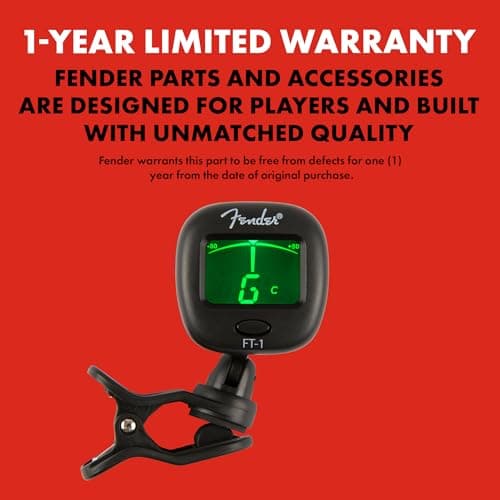 Fender FT-1 Professional Guitar Tuner Clip On, with 1-Year Warranty, Full-Range Chromatic Guitar Tuner with Dual-Rotating Hinges, A4 Calibration