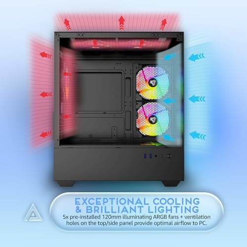 Apevia Phantom-MESH-BK Phantom Micro-ATX Dual-Chamber Mesh Gaming PC Case w/ 5X 120mm ARGB Fans, 366 RGB Modes, Mesh Airflow Performance Front Panel, 240mm Radiator Support, 2X USB3.0, HD Audio, Black