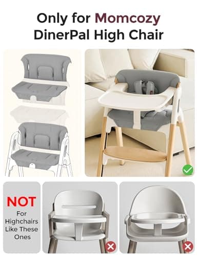 Momcozy High Chair Cushion & Backrest Set - Ergonomic Support for Dinerpal Chairs, Machine Washable Gray Seat Pad with Non-Slip Design