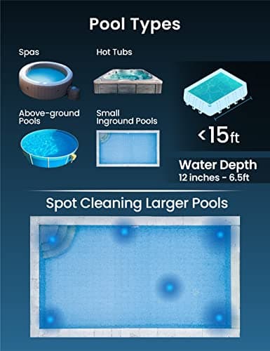 KOKIDO Rechargeable Handheld Hot Tub Spa Pool Vacuum, IPX8, Aluminum Pole and 2 Brush Heads, Cordless, Ideal for Light-Duty Spot Cleaning Spas and Small Pools up to 20ft, 60-min, Sand and Debris XV110