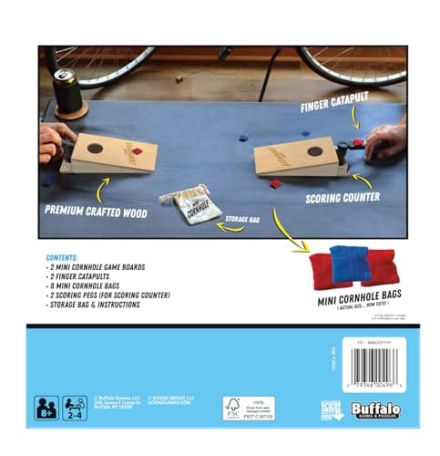 Tabletop Mini Cornhole – Dexterity Skill Game for Families | Portable Cornhole Toss Game for Kids Ages 8+ & Adults | Competitive Two‑Player Party Game Fun