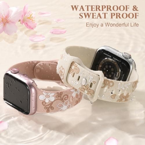 Witzon Floral Band Compatible with Apple Watch Bands For Women 40mm 41mm 38mm 42mm 44mm 45mm 46mm 49mm, Engraved Cute Flower Silicone Dressy Strap for iWatch Series 11 10 9 8 7 6 5 4 3 2 SE Ultra