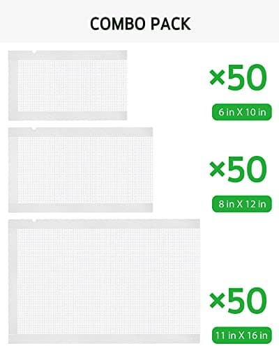 Syntus Vacuum Sealer Bags, 150 Gallon 11" x 16" and Quart 8" x 12" and Pint 6" x 10" Commercial Grade PreCut Bag, BPA Free Food Vac Bags for Storage, Meal Prep or Sous Vide