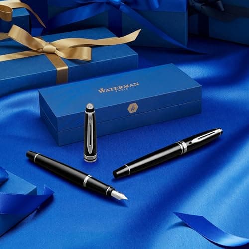 Waterman Expert Fountain Pen Gloss Black with 23k Gold Trim Fine Nib Gift Box