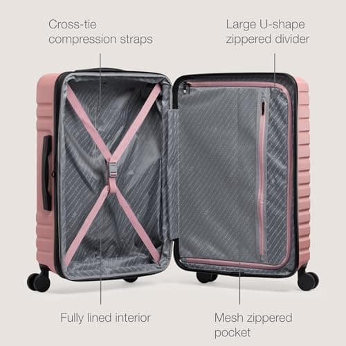 U.S. Traveler Boren Hardside Spinner Luggage With Aluminum Handle, Pink, Checked-Large 30-Inch