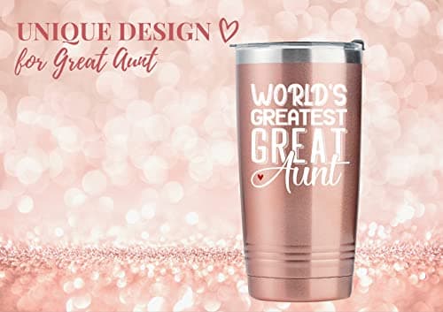Onebttl Great Aunt Gifts from Niece, Nephew, Insulated Stainless Steel Wine Tumbler with Lid and Straw, Auntie Gifts for Mother’s Day, Birthday, Christmas, 20 oz, Rose gold, World's Greatest Great