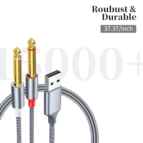 Eaglewireless 3ft USB Guitar Cable, USB A Male to Dual 6.35mm Splitter Y Cable, Guitar 1/4 Inch TS to Computer Interface Cable Adapter for Instruments Recording Singing, Bass/Electronic/Piano/Drums