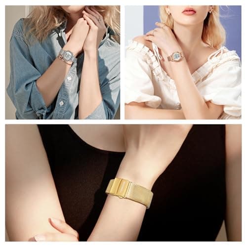 Women's Step Counter Pedometer Watch with Stainless Steel Bracelet, Stylish Design, No App, No Charging Needed for Step, Calorie, Distance, Alarm, Countdown Timer,TU-2401