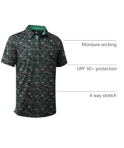 ZITY Men's Golf Shirts Short Sleeve Moisture Wicking Performance Print Patterns Casual Collared Golf Polo Shirt for Men