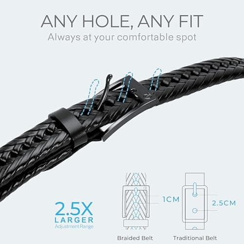 CHAOREN Leather Braided Belts for Men - 1 1/8" Mens Casual Woven Leather Belt for Dress Pant
