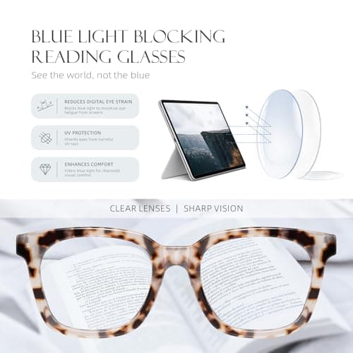 Reading Glasses for Women Men - Blue Light Blocking Magnifying Readers,Square Anti-Glare Computer Eyeglasses