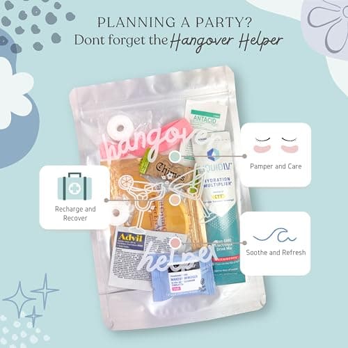 Hangover Kit (1 Pack) Pre Filled Party Favors, Goodie Bags, Gift for Bachelorette, Wedding, 21st Birthday, Girls Trip and All Celebrations