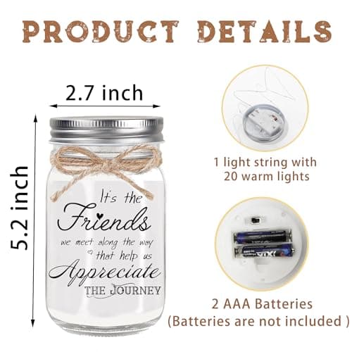 Birthday Gifts for Women Friendship, Mason Jar Night Lights for Friend, Thankgiving Christmas Gifts for Women, Suitable for Home Office Table Stands