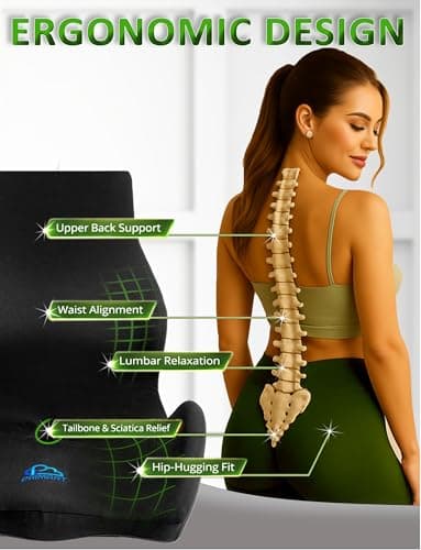 Ergonomic Memory Foam Seat Cushion for Office Chair, Car Seat, Dining, Gaming Chair & Wheelchair, Full Back & Lumbar Support Pillow One Piece, Back Pain Relief, Coccyx, Tailbone & Sciatica Pain Relief