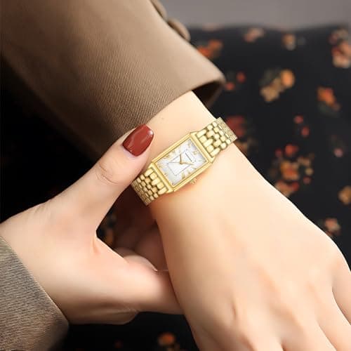 GAOFAN HOUR Gold Watches for Women with Vintage Rectangular Case,White Roman Dial,Stainless Steel Band,Adjustment Tool Included,Water Resistant